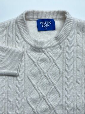 Aelfric Eden Cable Knit Sweater Mens Size Large White Chunky Fisherman